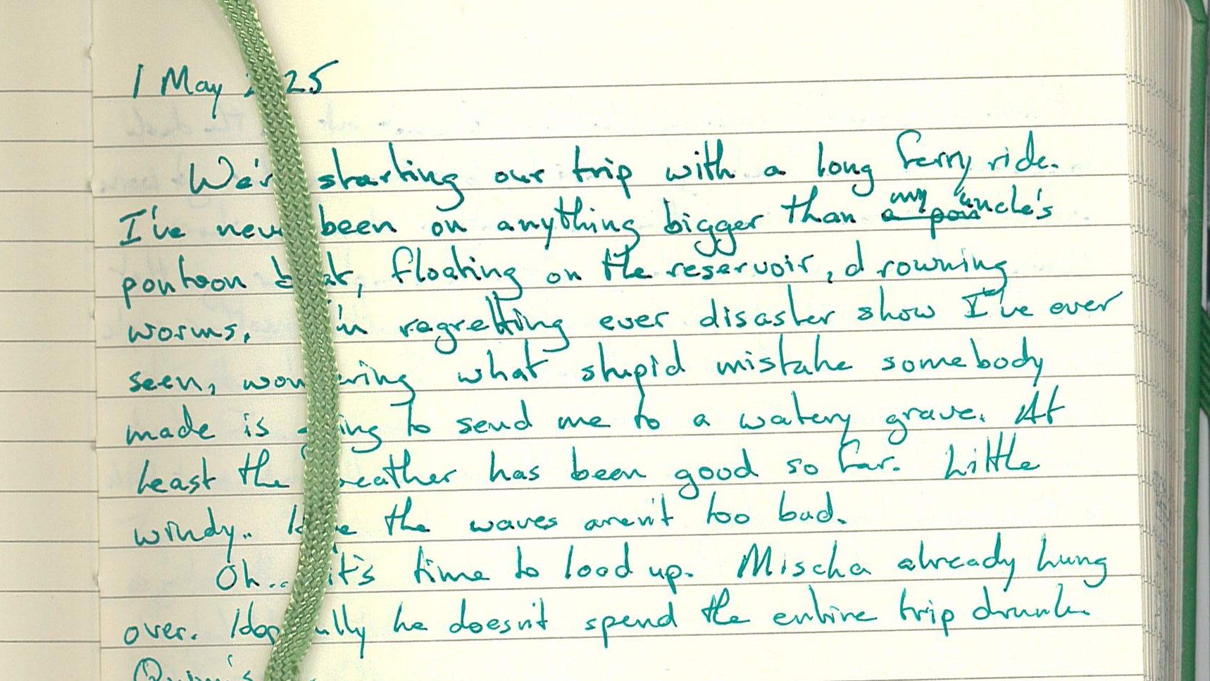 A page out of a journal. The handwriting is in green ink.